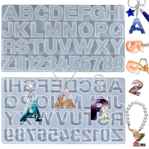 ZQYSING Alphabet Molds, Large Reversed Letter Number Alphabet Silicone Molds with Hole for Epoxy Resin Casting Keychain Jewelry Pendant Gift Making