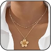 Vurotry Hibiscus Flower Pendant Necklace for Women Chunky Gold Flower Necklace Chunky Exaggerated Statement Hibiscus Pendant Necklace Jewelry