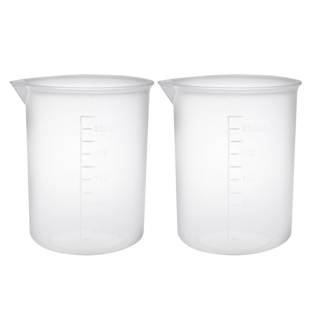 sourcingmap Measuring Cup 250ml PP Plastic Graduated Beaker Transparent for Lab Kitchen liquids 2pcs