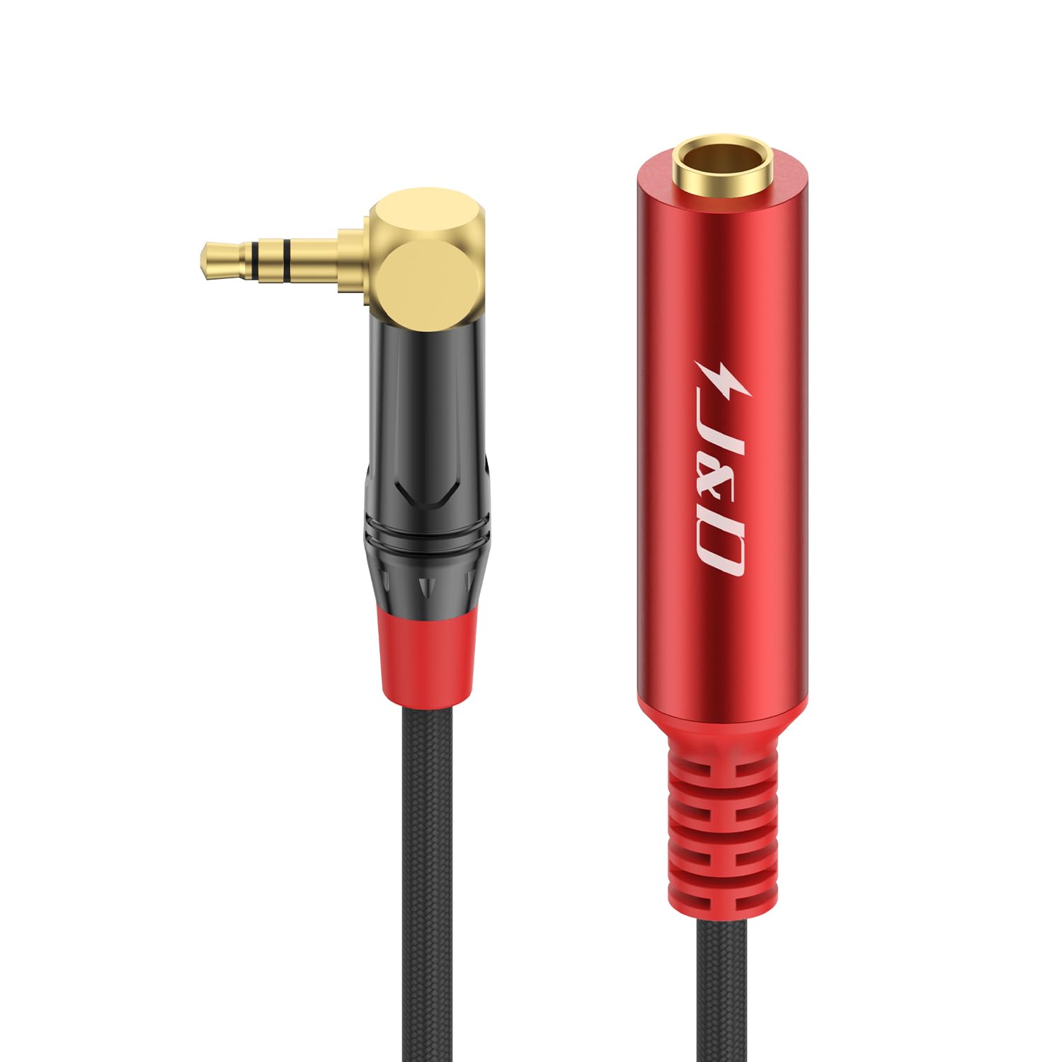 J&D TRS 1/4 inch to 1/8 inch Stereo Audio Adapter Cable, 6.35mm Female to 3.5mm Male Stereo Audio adapter for Headphone, Amplifiers, Guitar, Amp, 1ft / 30 cm, Red