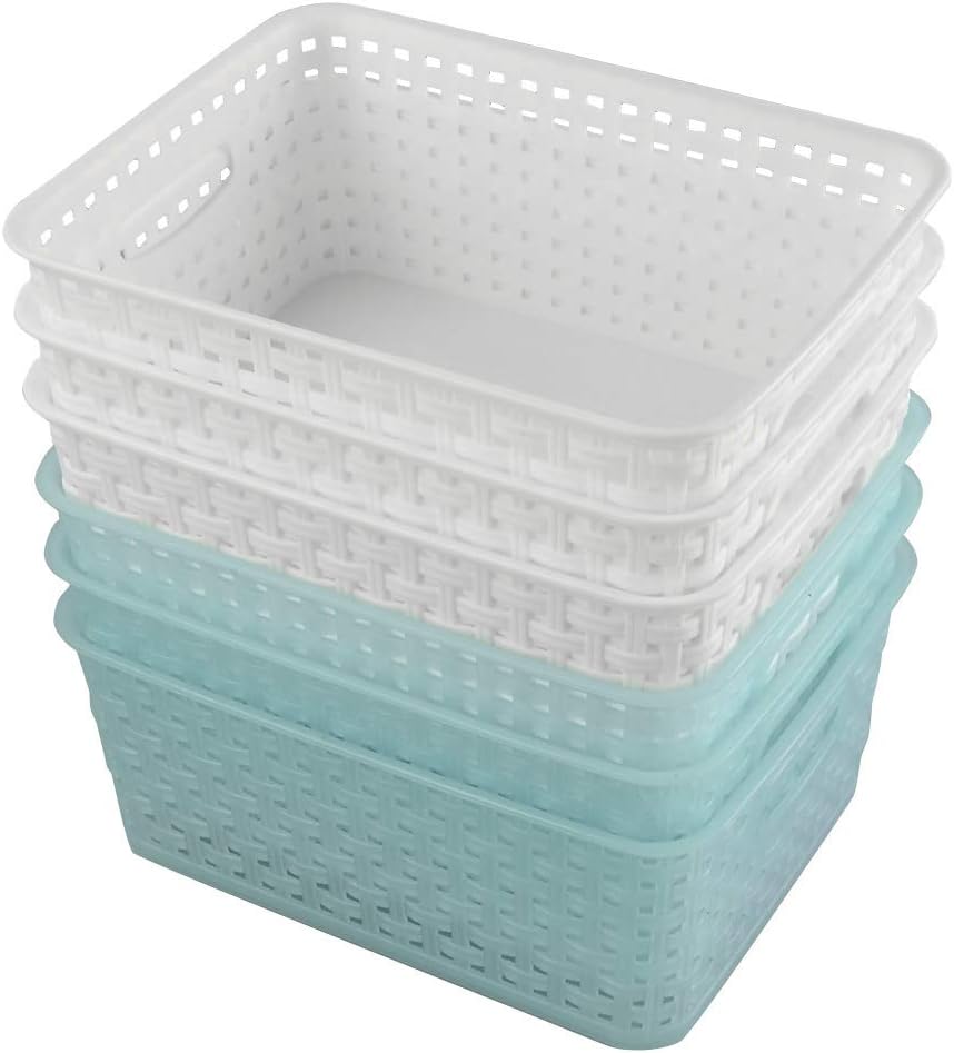 Wekiog Plastic Storage Basket, 10" x 7.5" x 4", 6Pack