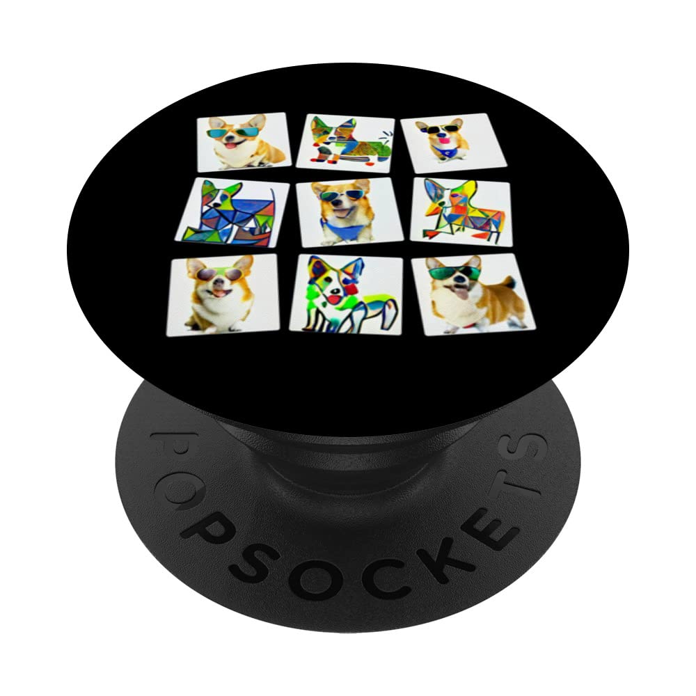 Gorgis Wear Sunglasses Contemporary Art 3x3 Grid Tilted Dog PopSockets Swappable PopGrip