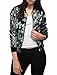 Allegra K Women's Long Sleeves Stand Collar Zip Up Floral Bomber Jacket Grey M