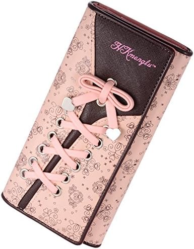 OOOK Women's Synthetic Leather Print Long Trifold Card Organizer Wallet,Pink
