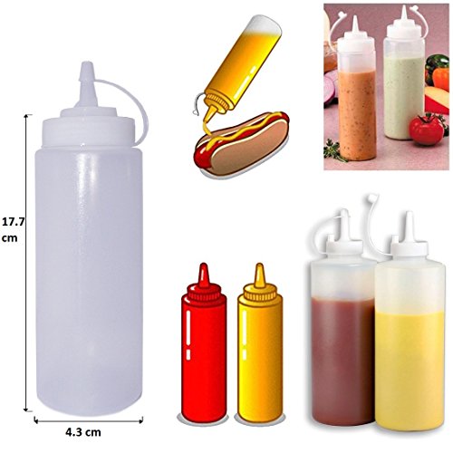 Healthcom 6pk 8 oz Food Dispensers Plastic Squeeze Bottles Condiment Bottles Twist On Cap Lids Multi Purpose Squeeze Bottles