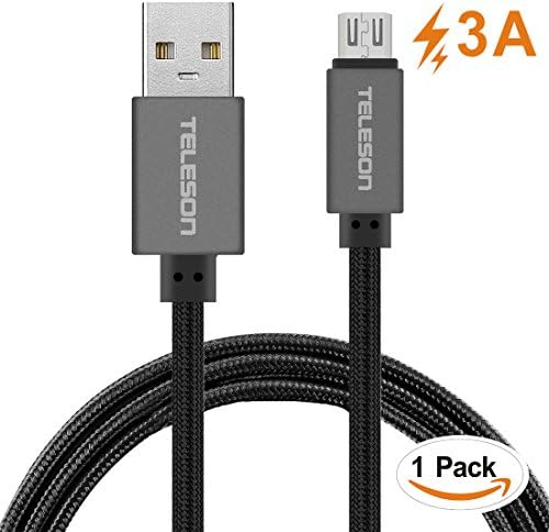 Micro usb cable,Teleson 3.0A Nylon Braied high speed chargeing cable for Samsung,LG,HTC,Nokie,Sony,Android smartphone and tablets,6ft TCC301 (Black)