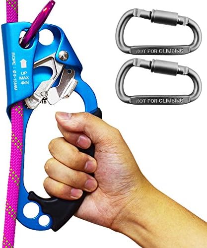 Climbing Hand Ascender-Right with CE and UIAA Certifications for 8~13MM Rope (One Climbing Ascender and Two Carabiners) (Blue)