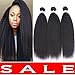 IMAYLI 8A Brazilian Kinky Straight Human Hair 3 Bundles(16 18 20 Total 300g) Yaki Human Hair Bundles 100% Unprocessed Brazilian Virgin Remy Human Hair Weave Extensions Natural Black