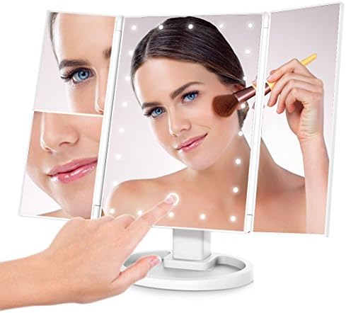 Lighted Makeup Mirror, CoCoHomie LED Makeup Vanity Mirror with 22pcs Lights, Ultra Portable Touch Screen &amp; 2x/3x Magnifying &amp; Dual Power Supply Trifold White Mirror