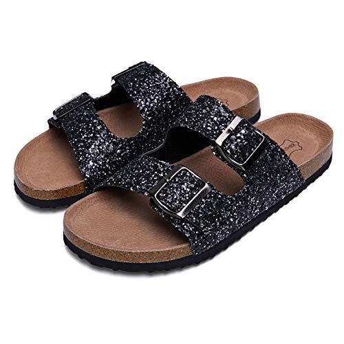 double buckle sandals glitter