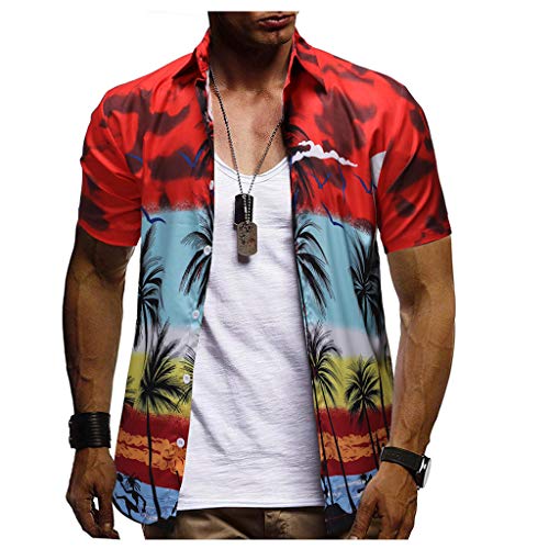 lotteQW Fashion Men's Casual Button Hawaii Print Beach Short Sleeve Quick Dry Suit 2019 New Suit