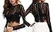 Finelook New Womens Fashion Slim Fit Lace Long Sleeve Crop Top Shirt (M)