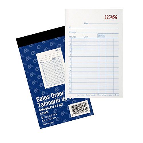 E-Clips 22569 Sales Order Receipt Invoice Book, 50 Carbonless 2 Part White and Canary Yellow Copies, 3.33 x 5.5 Inch 1-Book