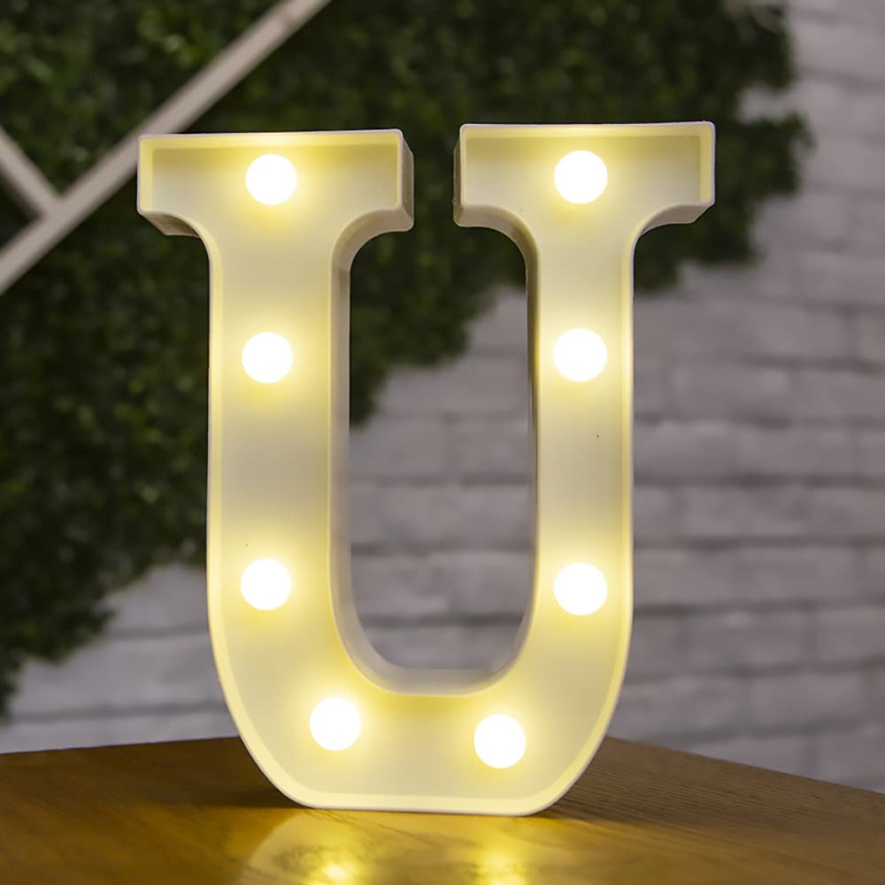 Tiardey letter lights LED symbol shape, Alphabet Plastic Marquee Table Lamps, Lighting up Words, Birthday Wedding Party Everyday Home Wall Hanging Decor-U