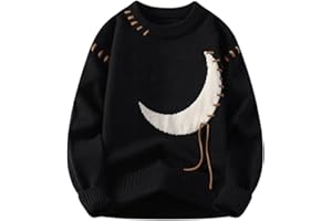 Vintage Moon Jacquard Knit Sweater for Men and Women,Cozy Oversized Pullover Winter Warm Casual Fall Sweater