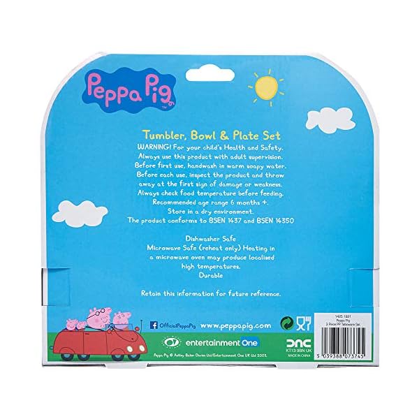 Peppa Pig Perfect Day Kids Tableware 3 Piece Reusable PP Plate, Bowl & Cup Children – Peppa, George Tumbler & Dinnerware…