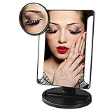 IEKA Tabletop LED Lighted Vanity Mirror / Natural Bright Light Makeup Mirror with Touch Screen,180 Degree Rotation,Movable with 10x Magnification Spot Mirror,AA Batteries Included(4 Pack) (Black)