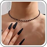 Xduargs Boho Tourmaline Bead Necklace Choker Black Beaded Choker Necklace Tiny Beaded Chain Necklace Black Tourmaline Gem Necklace Jewelry for Women