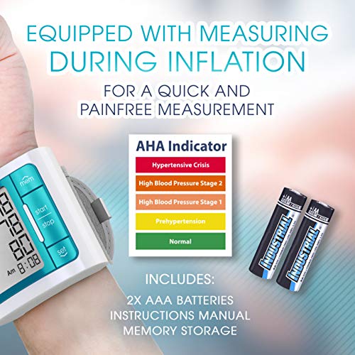 [2020 Model with Backlight] iProven Blood Pressure Cuff Wrist - BP Monitor with Backlight and Large Screen - 60 Reading Memory and Batteries Included (Blue) - Thumbnail 6