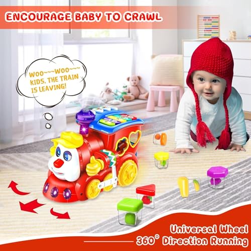 Baby Toys for 1 Year Old Boys Girls Train Crawling Baby Toys 6-12 12-18 Months Learning Educational Infant Toys with Light/Block/Music for Toddler Kids 1st Birthday Gifts Age 1 2 3 Years Christmas