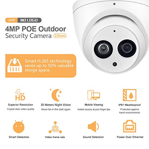 4MP PoE IP Security Camera IPC-HDW4433C-A 2.8mm Lens,4 Megapixels Home Outdoor Network Surveillance Camera Dome with Built-in Mic for Audio,IR Night Vision,H.265,IP67 Waterproof,ONVIF