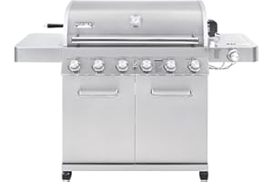 Monument Grills 77352 6-Burner Stainless Steel Cabinet Style Propane Gas Grill with Knob Controls, Side Burner, Built-In Thermometer, and Rotisserie Kit