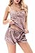 Hezbjiti Womens Sleepwear Satin Pajama Set Lace Cami Shorts Sexy Nightwear