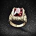 MASOP Luxury Gold Tone Engraved Mens Stainless Steel Rings with Red Ruby Garnet Color Stone Size 8-12