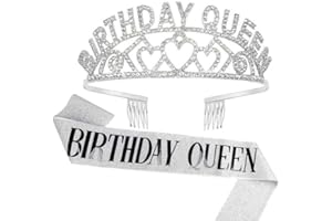 AOPRIE Birthday Tiara for Women Gold Birthday Queen Sash