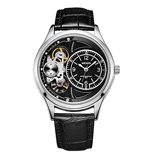 Megir casual quartz watches automatic second hand leath…