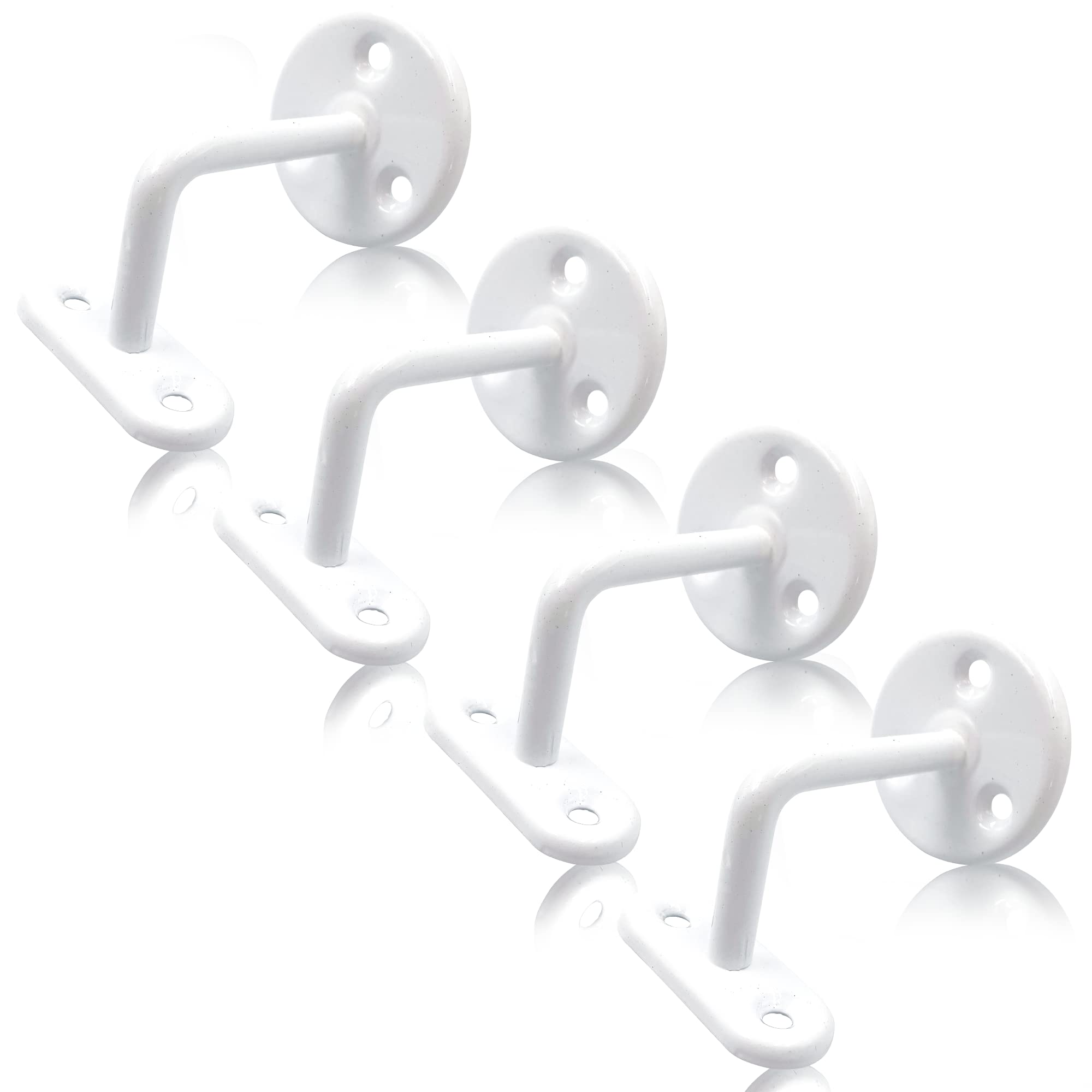 Pack of 4 Handrail Brackets for Stairs, White Banister Rail Brackets, Wall-Mounted Stair Rail Bracket for Stainless-Steel or Wooden Handrail, Heavy-Duty and Stylish Banister Rails Bracket