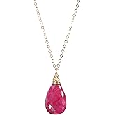 Genuine Ruby Gemstone Pendant Necklace - July Birthstone Birthday- Women's Jewelry Gift Idea