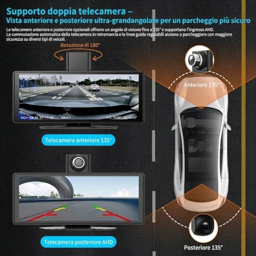 10.26 Inch Car Play Screen Car Play for Wireless Car and Android Car, 4K Dash Cam, Support 1080P Rear View Camera, IPS Touch Car Screen, Mirror Link, BT/FM/AUX, TF 64GB, Plug and Play 12V/24V