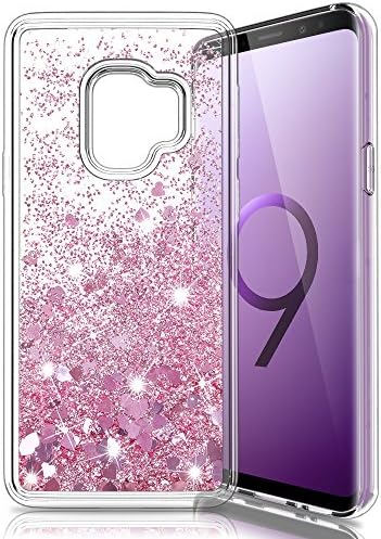 Samsung Galaxy S9 Case,LK [Slim Thin] Shiny bling Glitter Heart Cute Luxury Creative Design Sparkly Crystal Liquid Quicksand TPU Silicone Scratchproof Shockproof Protective Case for Samsung S9 Cover-RoseGold