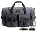 SUVOM Canvas Duffle Bag Leather Weekend Bag Carry On Travel Tote Duffel Weekender Luggage Oversized Holdalls Handbag for Men and Women with Padded Shoulder Strap(Dark Grey)