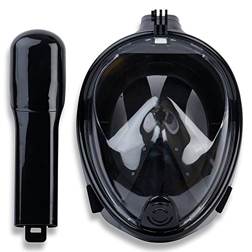 JINGOU Snorkel Mask,180 Degree Viewing Diving Mask Full Face Free Breathing Design Anti-Fog and Anti-Leak Technology with GoPro Camera Mount + Diving Snorkeling Gloves (Black, L/XL)