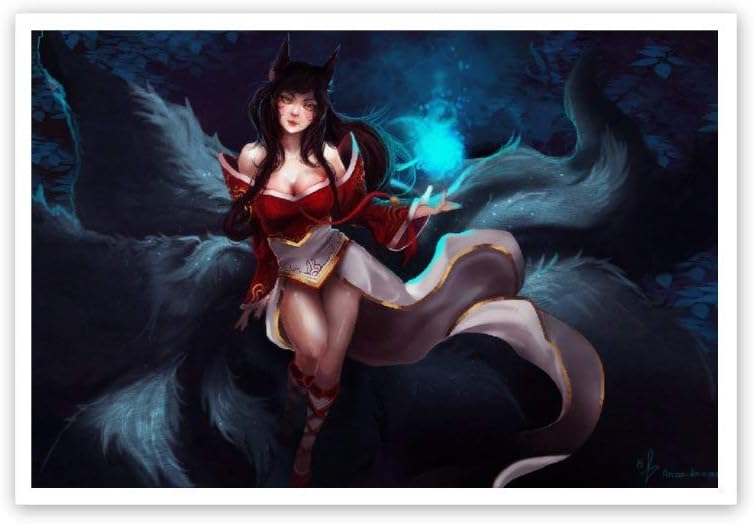 Ionia Anime League of Legends Poster,Ahri (9),3D Print Wall Art for Living Room,Bedroom,College Dorm Home Decorations Giclee Oil Paintings,8x12 inch