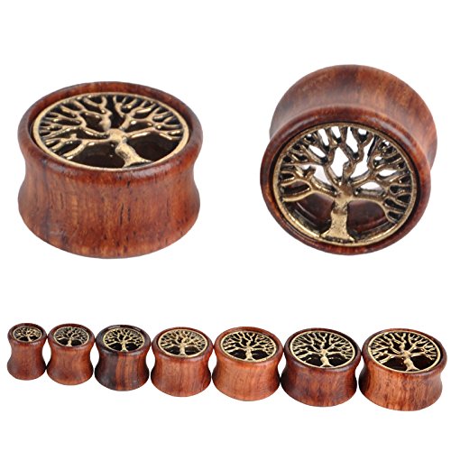 Oasis Plus Tree of Life Organic Wood Tunnels Double Flared Ear Stretcher Saddle Plugs Gauge 14mm 9/16"