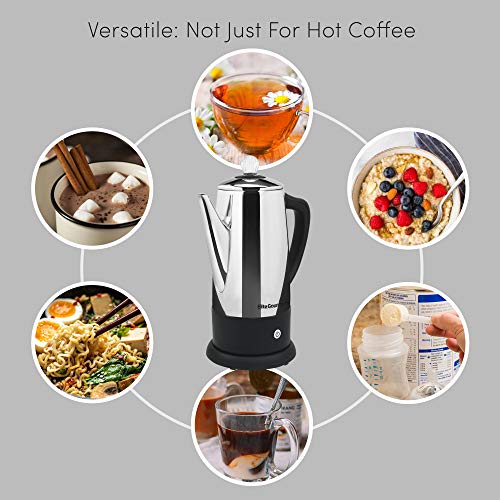 Elite Gourmet EC-120 Electric 12-Cup Coffee Percolator with Keep Warm, Clear Brew Progress Knob Cool-Touch Handle Cord-less Serve, Stainless Steel