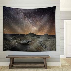 Milky Way Over The Desert of Bardenas, Spain - Fabric Wall Tapestry Home Decor - 51x60 inches
