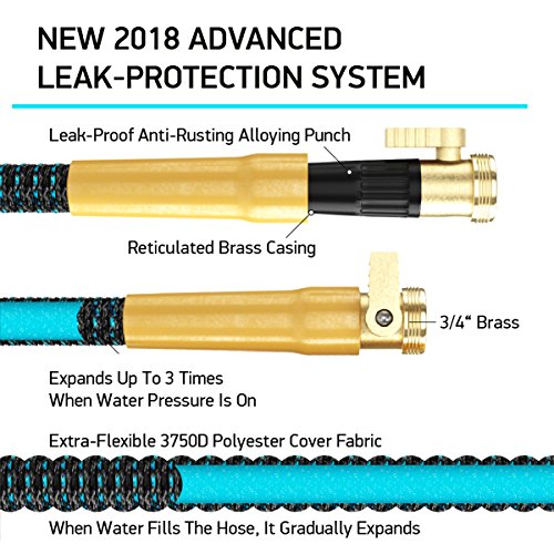 [NEW 2018] Expandable Garden Hose 50Ft Extra Strong – Brass Connectors with Protectors 100% No-Rust & Leak, 9-Way Spray Nozzle - Best Water Hose for Pocket Use - 100% Flexible Expanding up to 50 ft - Thumbnail 2