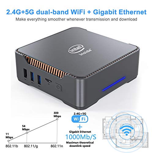 Mini PC, Intel Celeron J3455 Processor(up to 2.3GHz) Windows 10(64-bit) Mini Desktop Computer with HDMI/VGA Port,8GB DDR3/120GB eMMC,Gigabit Ethernet,Dual Band Wi-Fi,Bluetooth 4.2,4K HD - Thumbnail 2