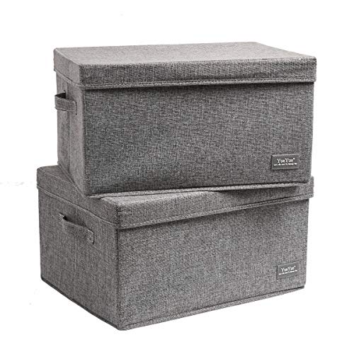 YueYue Large Fabric Storage Boxes with Lids,2 Pack Foldable Cloth