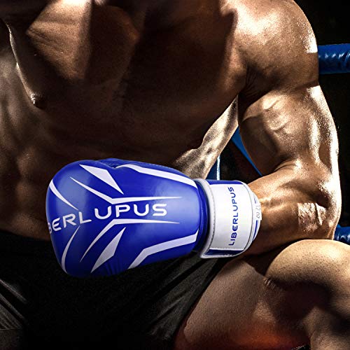 Liberlupus Cool Style Boxing Gloves for Men & Women, Boxing Training Gloves, Kickboxing Gloves, Sparring Gloves, Heavy Bag Gloves for Boxing, Kickboxing, Muay Thai, MMA(Blue& White, 14 oz) - Thumbnail 2