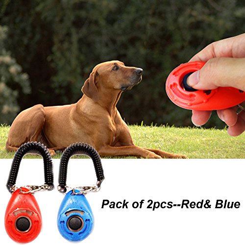 Pack of 2pcs Dog Training Clicker with Wrist Strap, Pet Accessories Big Button Pet Training Clicker Set- click and train dog, cat, horse, pets by CC Gift(Red& Blue)