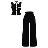 winkbay Women's 2 Piece Work Office Outfits Elegant Button Down Collared Shirt and Tailored Pants Summer Sets