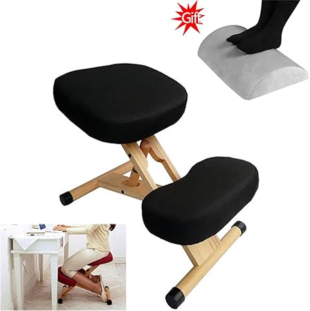 Zdylm Y Chaise Ergonomique Assis Genoux Chaise A Genoux Avec Siege Orthopedique Pour Douleurs Dorsales Pour Mauvais Maintien Du Dos Avec Coussin Repose Pieds Noir Amazon Fr Cuisine Maison