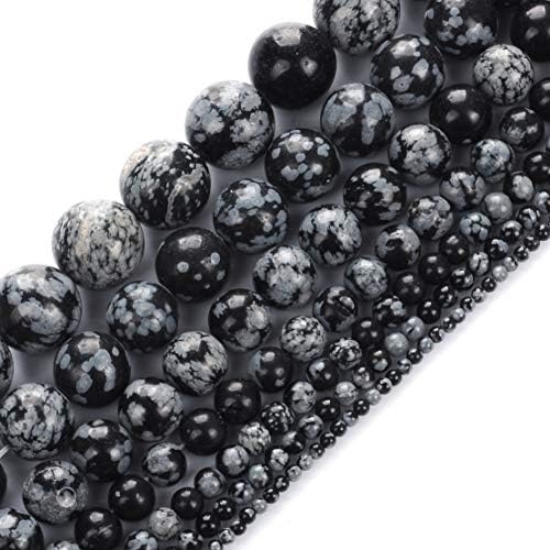 Natural Stone Beads 8mm Snowflake Gemstone Round Loose Beads Crystal Energy Stone Healing Power for Jewelry Making DIY,1 Strand 15"