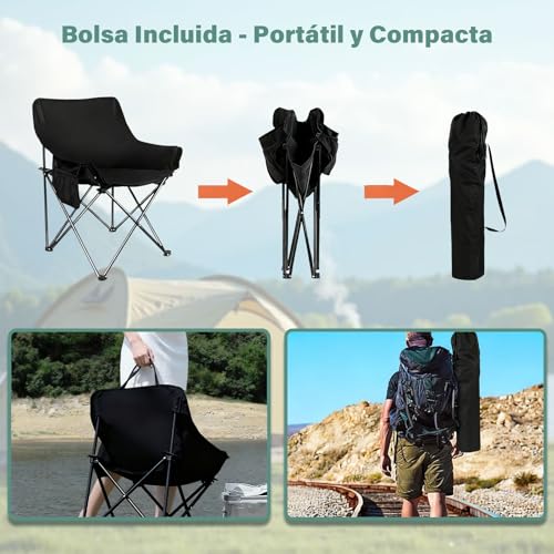 lemonsea Sillas Plegables Camping, Sillas de Playa Impermeable Ligera, Silla Camping Ergonómicas con Estructura de Acero Resistente e Incluye Funda de Transporte para Camping, Playa y Exteriores