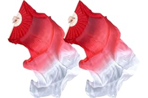 Hitopin 1 Pair Belly Dance Silk Fans, Chinese Dancing Fan Veil, 180cm Length Dancing Fans, Props Silk-Fan, Silk Belly Dance F